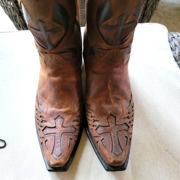 J B Dillon Brown Cross Cowboy Boots - Picture 2 of 11